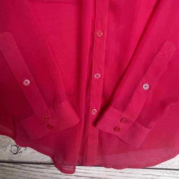 Torrid Chiffon Buton Down Size 1X Long Sleeve Blouse Pink BOHO - Picture 6 of 16